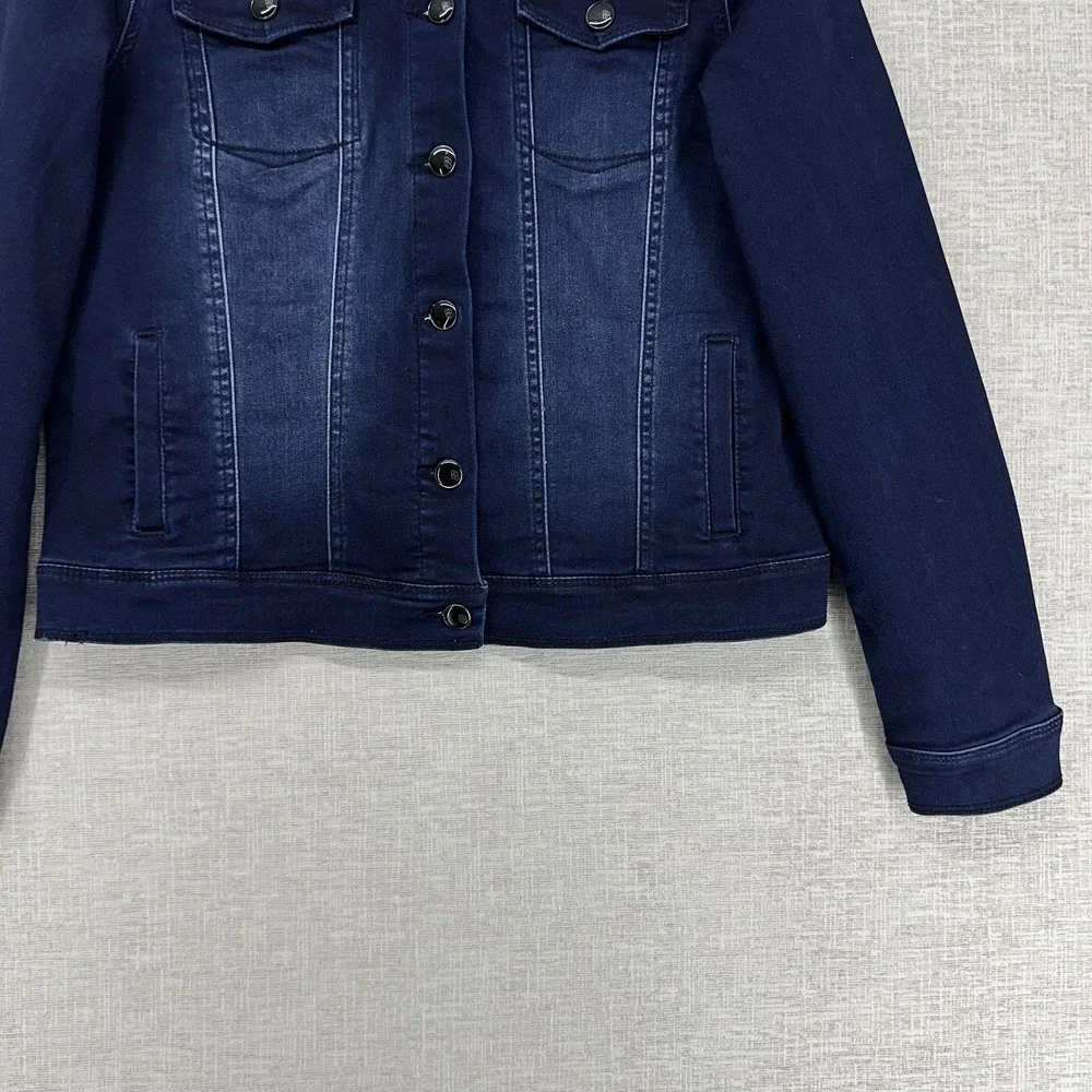 1822 Denim Jacket Womens Large Blue Stretch Denim Button Front Basic Long Sleeve - Picture 3 of 12